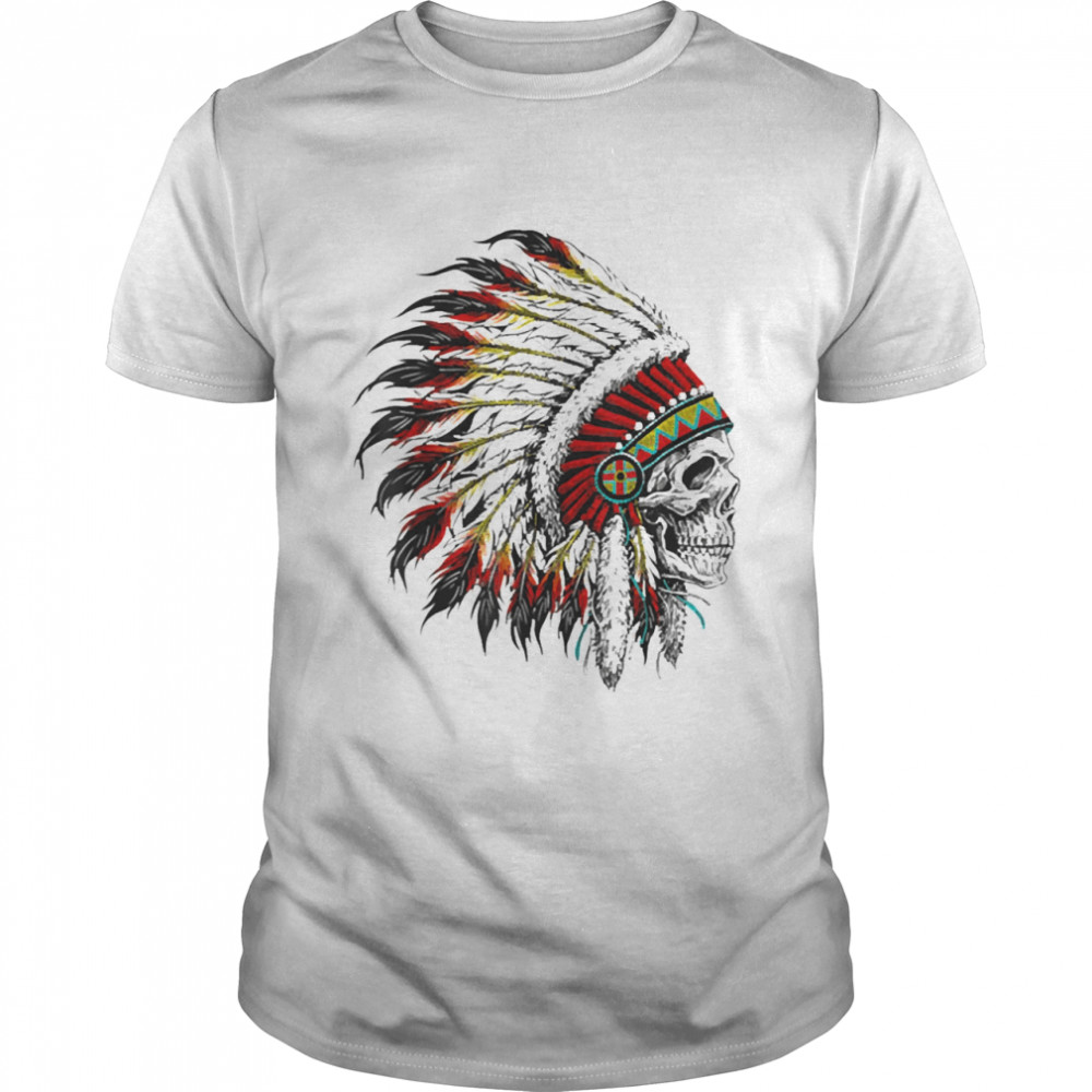 Native American Indian Chief Skull Motorcycle Headdress Shirt