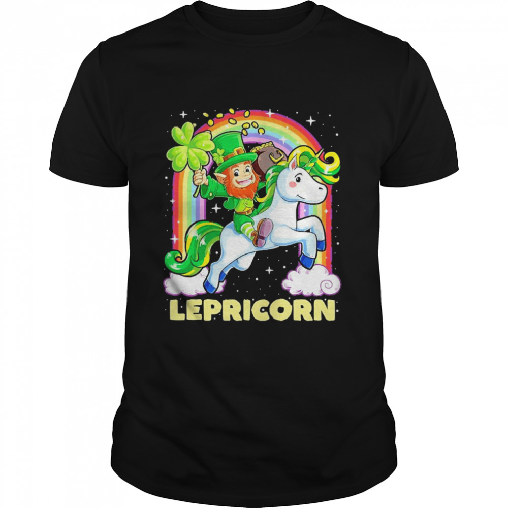 Lepricorn Leprechaun Riding Unicorn St Patrick’s Day Girls Shirt