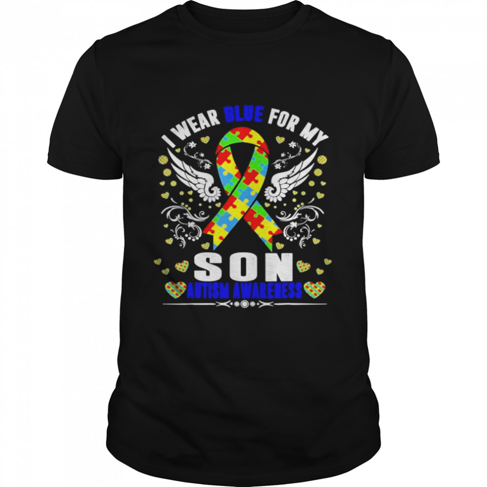 I Wear Blue For My Son Autism Awareness Day Boho Rainbow shirt Classic Men's T-shirt