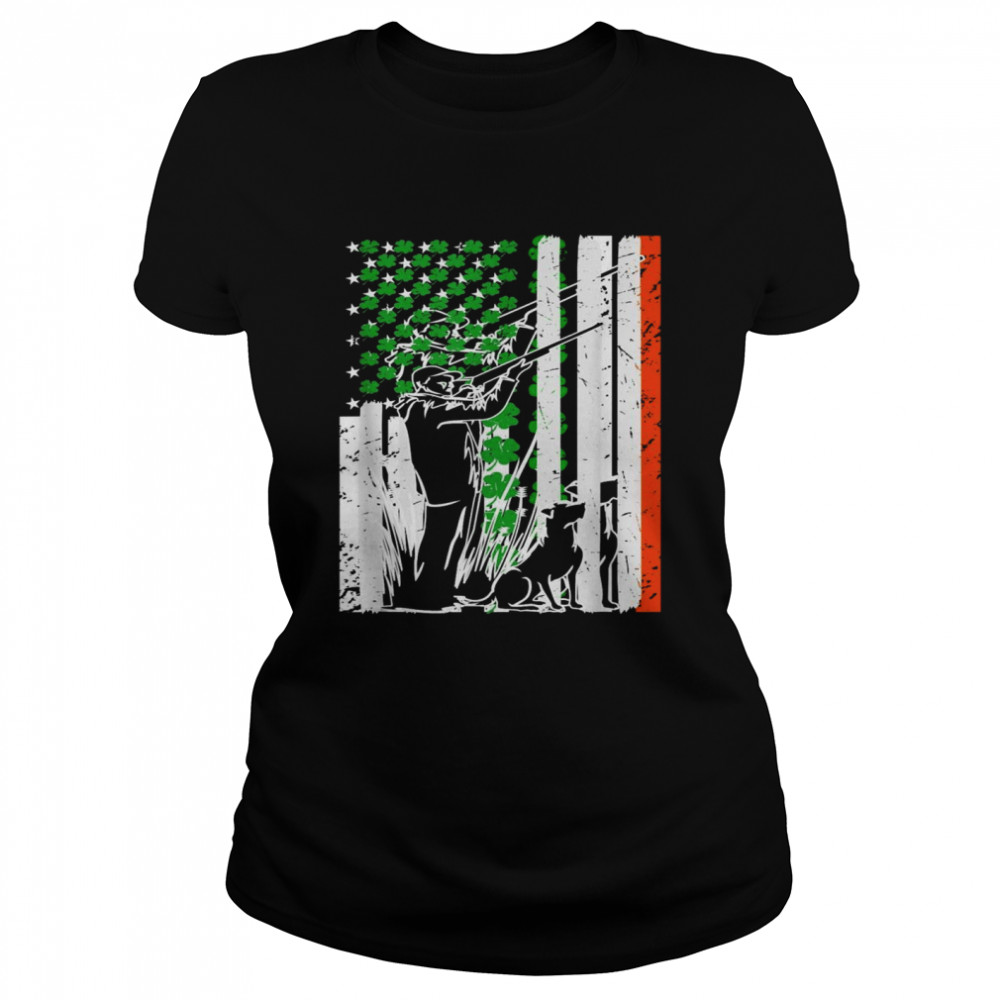 Hunting Duck With Gun St Patricks Day USA Flag Hunter Classic Women's T-shirt