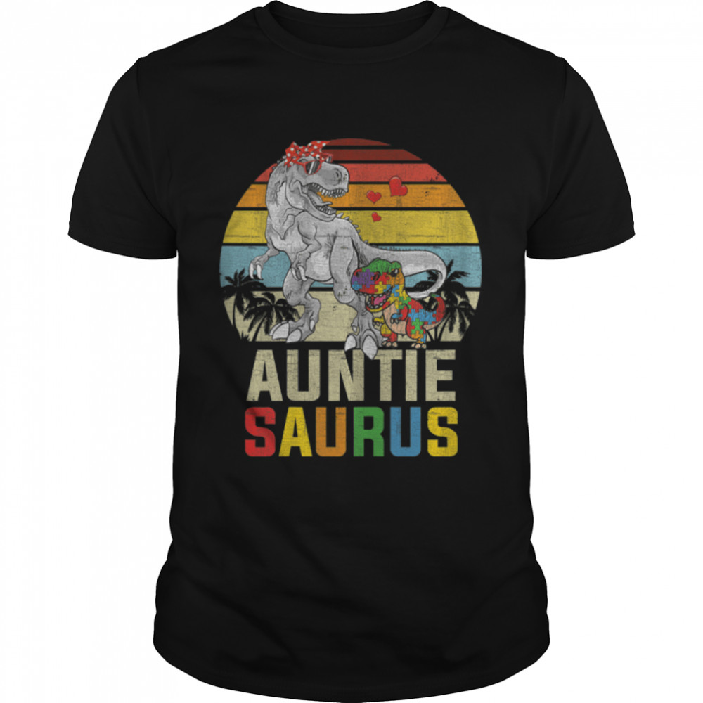 Womens Auntiesaurus T rex Dinosaur Auntie Saurus Autism Awareness T- B09VD2F9LZ Classic Men's T-shirt