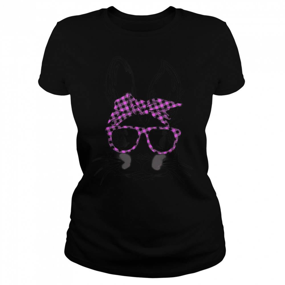 Cute Bunny Face Pink Buffalo Plaid Glasses Happy Easter Day T- B09VPBDH3T Classic Women's T-shirt