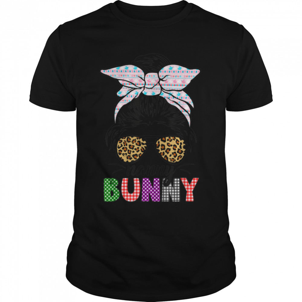 Funny Plaid Messy Bun Nanny Bunny Easter Leopard Women T- B09VP1NQG3 Classic Men's T-shirt
