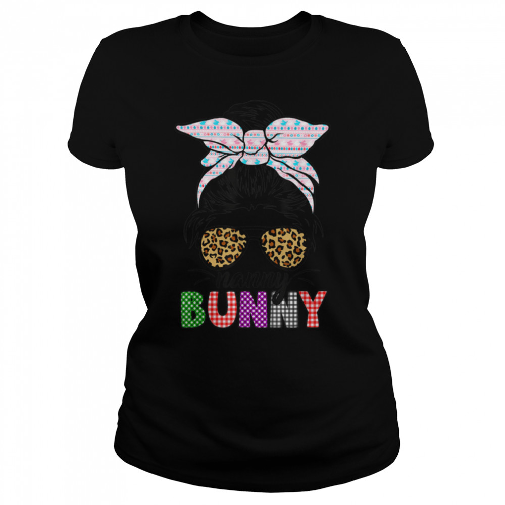 Funny Plaid Messy Bun Nanny Bunny Easter Leopard Women T- B09VP1NQG3 Classic Women's T-shirt