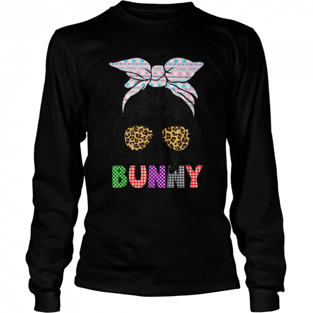 Funny Plaid Messy Bun Nanny Bunny Easter Leopard Women T- B09VP1NQG3 Long Sleeved T-shirt