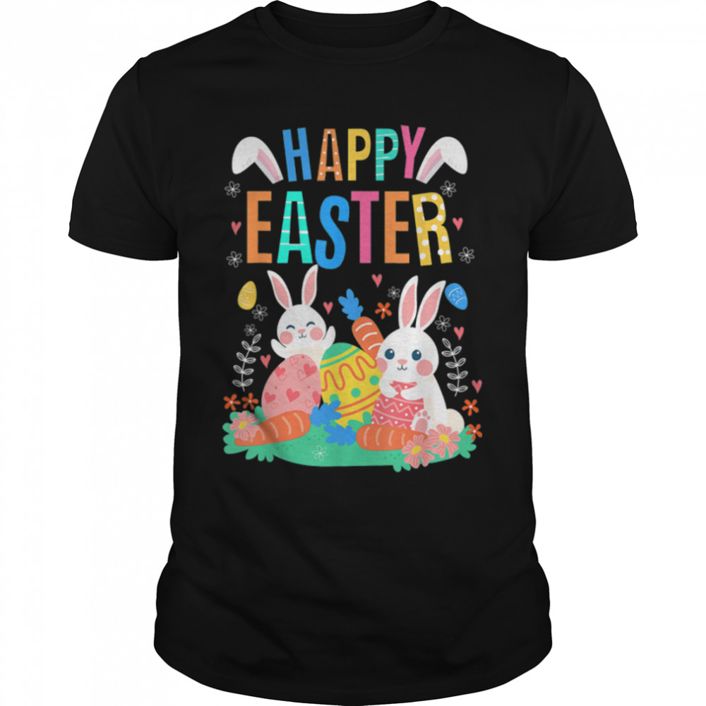 Happy Easter Day Cute Bunny With Eggs Easter T-Shirt B09VNWNM2L