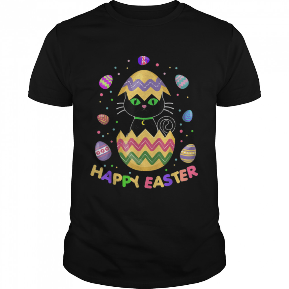 Lucky Black Cat Bunny Easter Bonnet, Cute Bunny Eggs Costume T-Shirt B09VNTFLM3