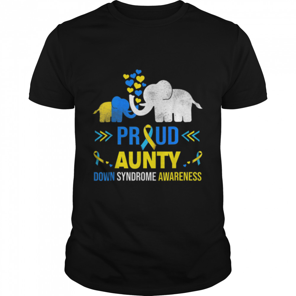 Proud Aunty Down Syndrome Awareness Blue Yellow Ribbon T-Shirt B09VP5JW62