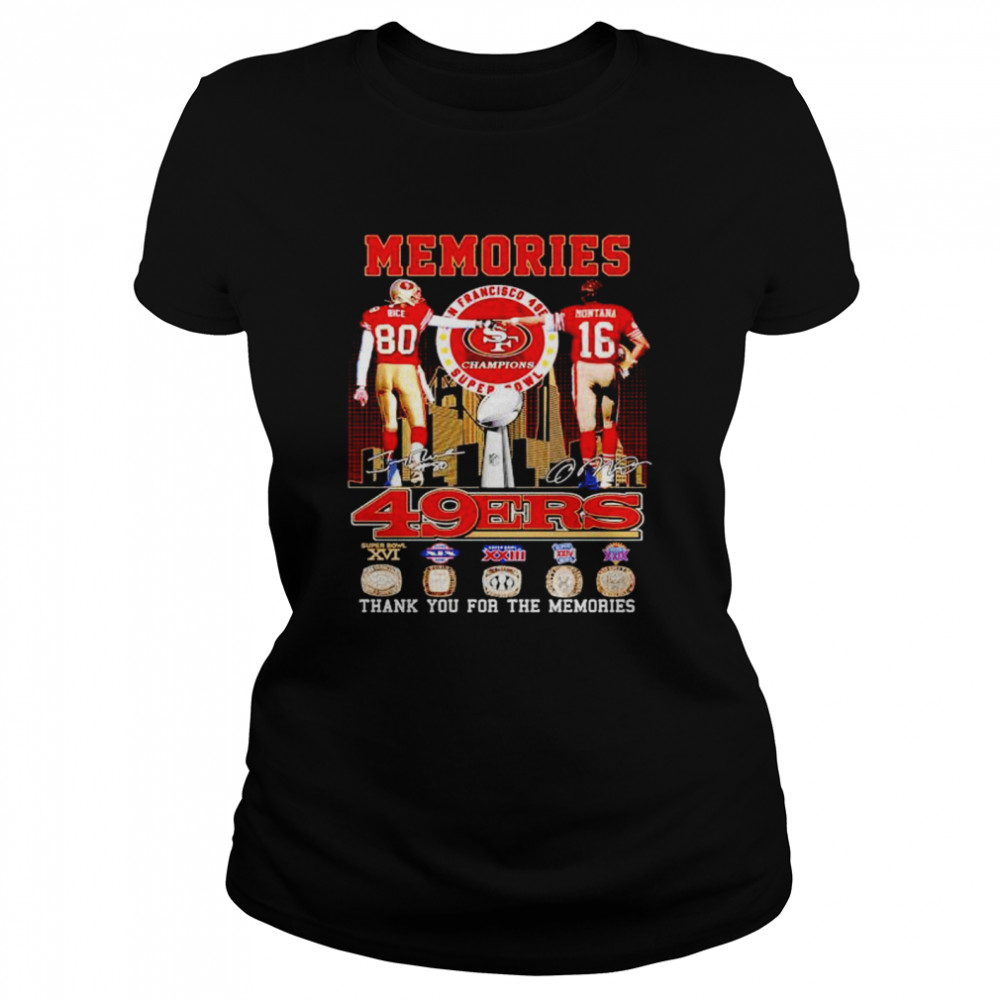 San Francisco 49ers memories Rice and Montana signatures shirt Classic Women's T-shirt
