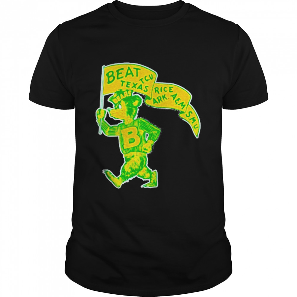 Baylor Bear face wearing Cap carrying a rival banner shirt