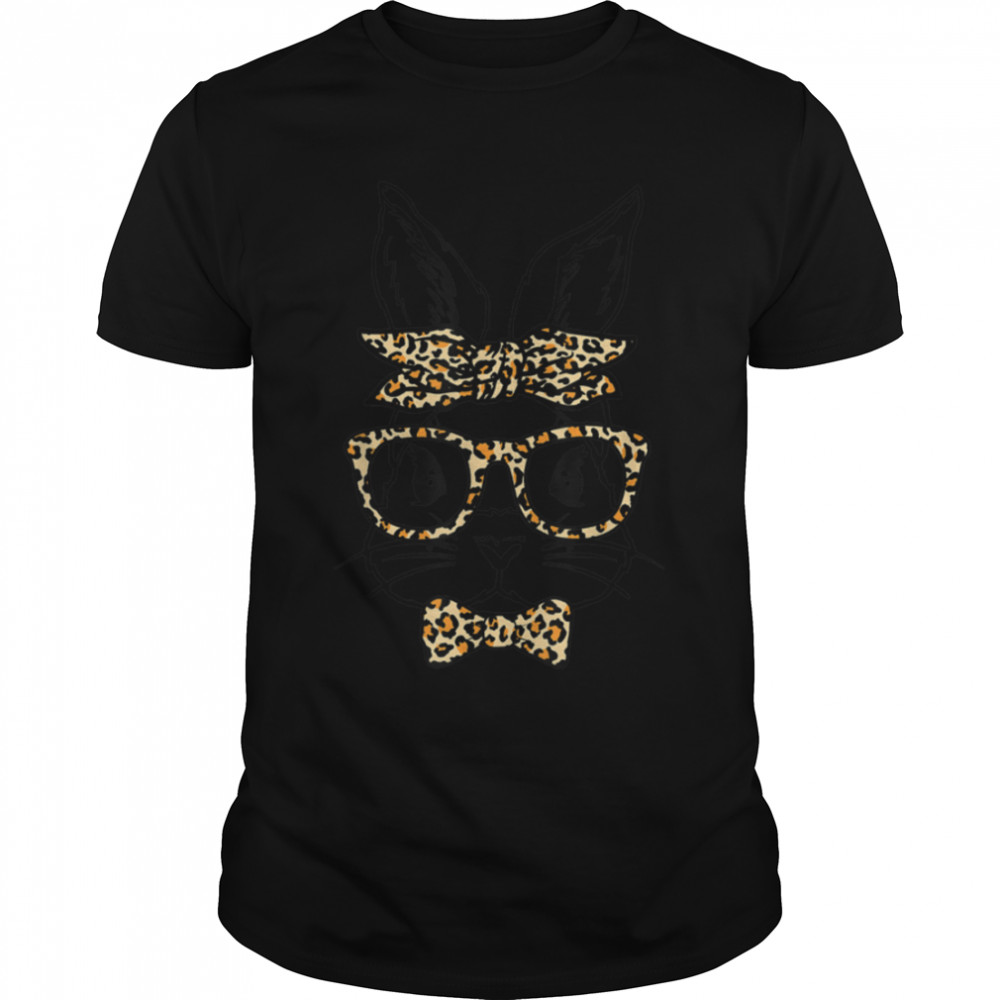 Cute Bunny Face Leopard Glasses Headband Happy Easter Day T-Shirt B09SF13XCH