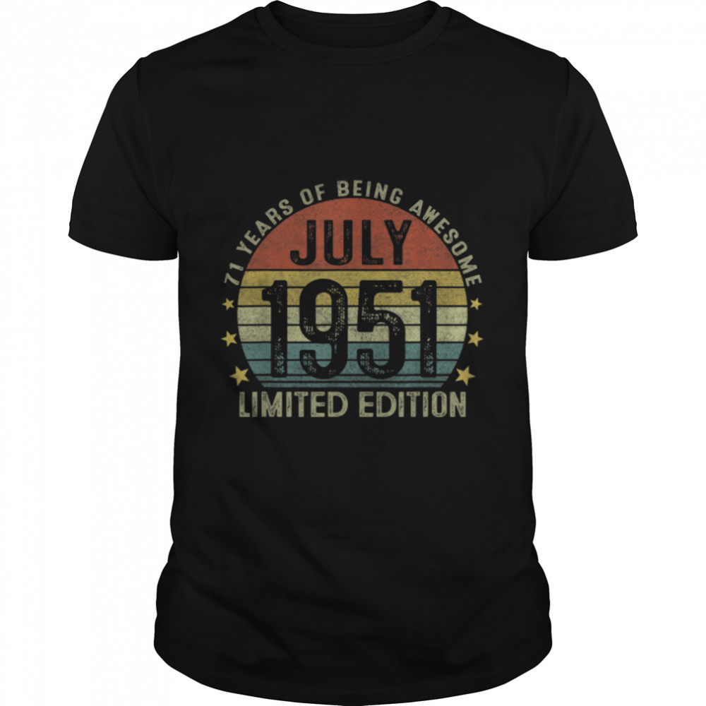 July 1951 Vintage 71th Birthday 71 Year Old Gifts For Men T-Shirt B09VXFVP4Y