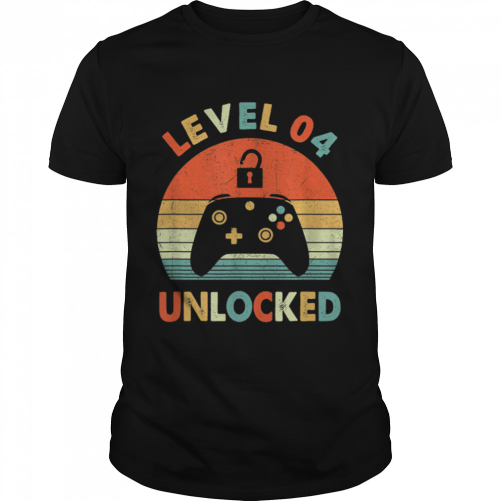 Level 4 Unlocked Vintage Video Gamer 4th Birthday Gift T-Shirt B09VXCQC7K