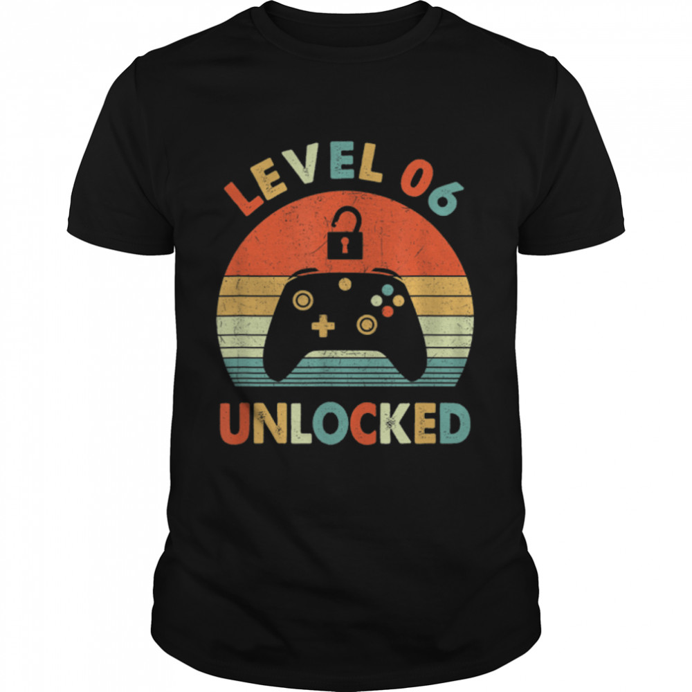 Level 6 Unlocked Vintage Video Gamer 6th Birthday Gift T-Shirt B09VWLD4CR