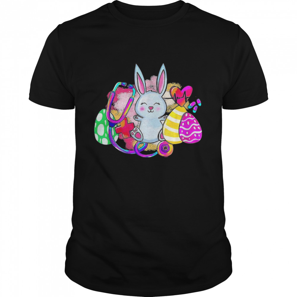 Easter Bunny With Stethoscope And Easter Eggs Nurse Easter  Classic Men's T-shirt