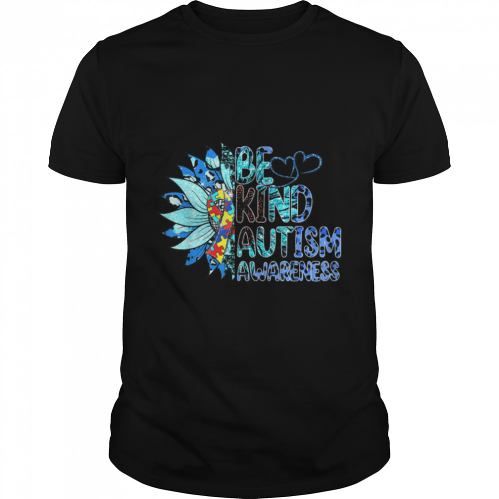 Be Kind Autism Awareness Sunflower Puzzle Ribbon T-Shirt B09W5G733S