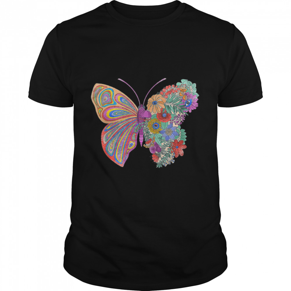 Butterfly Hippie Flower Preppy Womens Retro Mom Mothers Day T-Shirt B09W5LJ2Y4