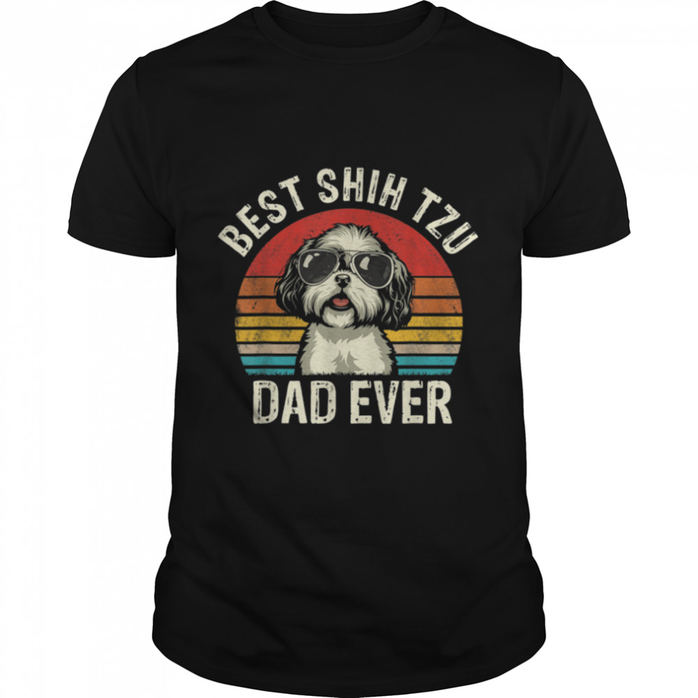 Mens Best Shih Tzu Dad Ever Father's Day Vintage Shih Tzu Dog T- B09W5V3ZWL Classic Men's T-shirt