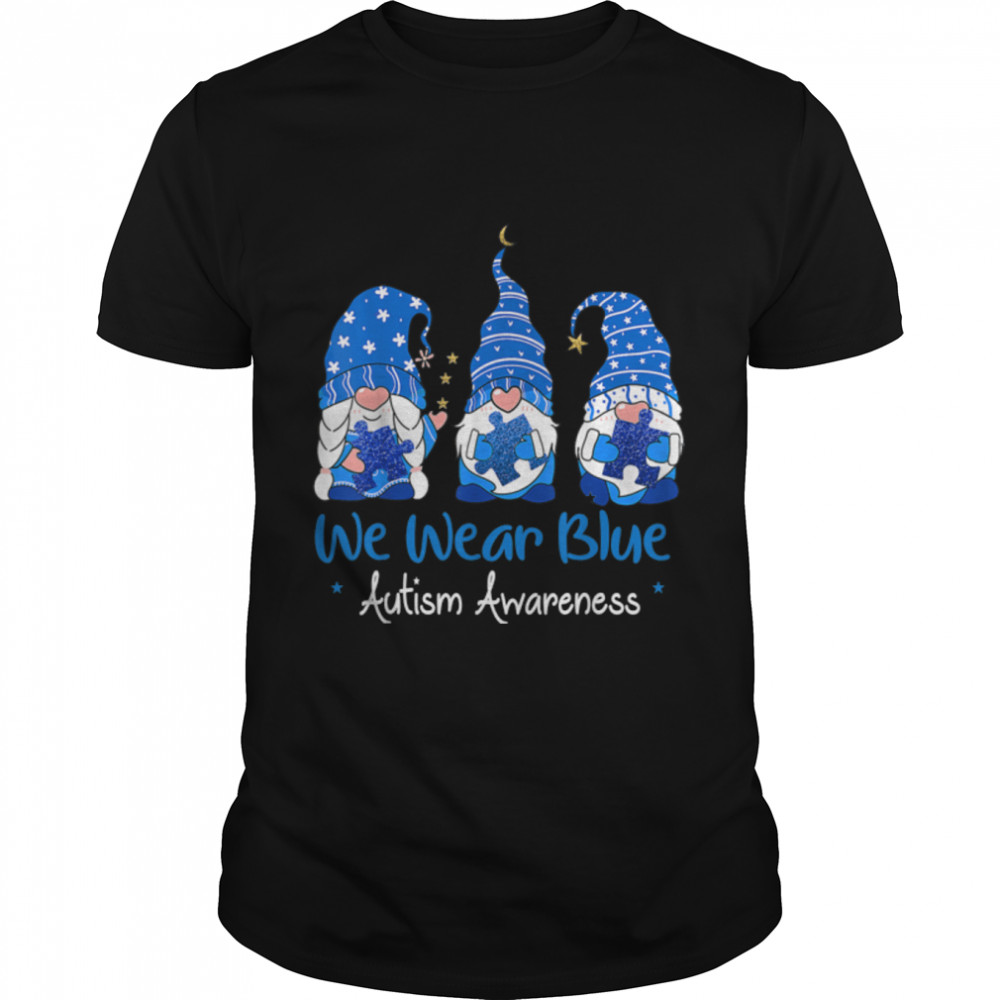 Three Gnomes Holding Blue Puzzle Autism Awareness T- B09W51GJM3 Classic Men's T-shirt