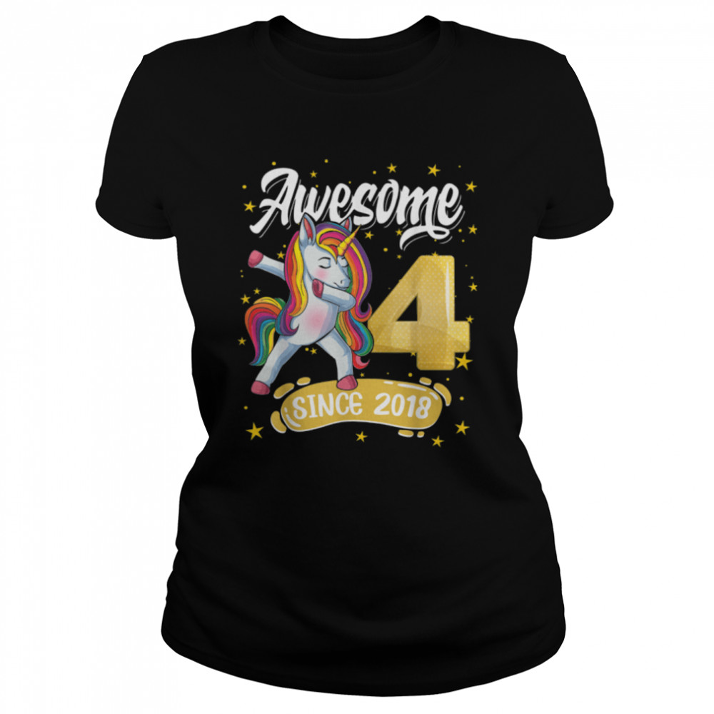 4 Year Old Kids awesome Girls Dabbing Unicorn T- B09W8HRMDL Classic Women's T-shirt
