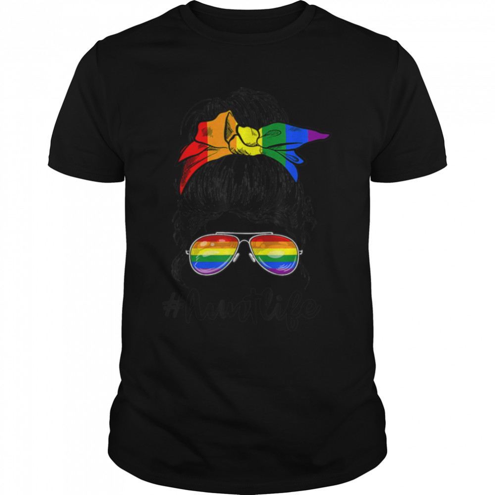 Aunt Life Messy Bun Girl LGBT Mom Rainbow Flag Mother's Day T- B09W9KSN4B Classic Men's T-shirt
