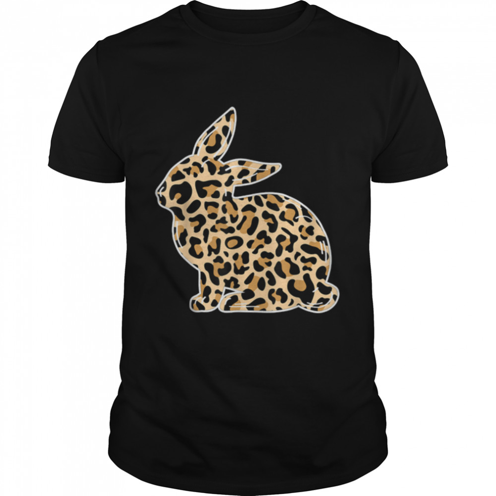 Bunny Leopard Print Girls Women Happy Easter Day T-Shirt B09W95GDGP