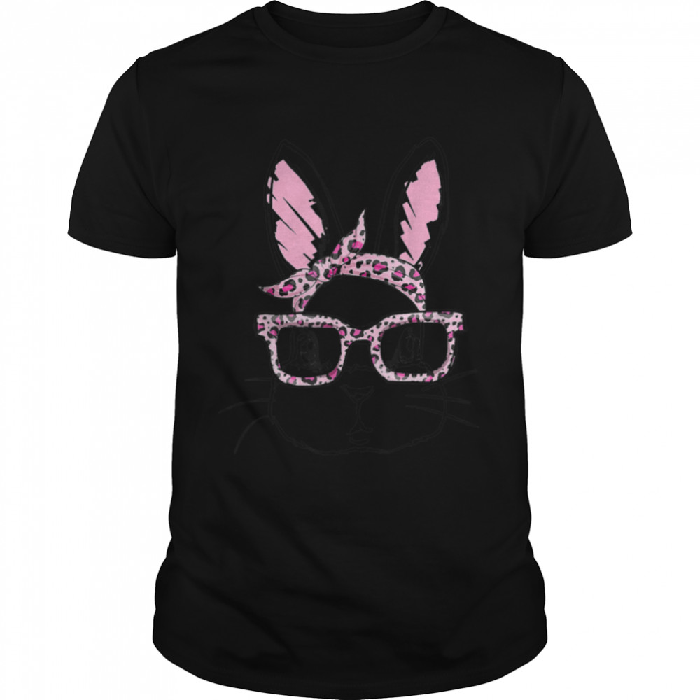Cute Bunny Face Leopard Glasses Headband Happy Easter Day T-Shirt B09W8F94C8