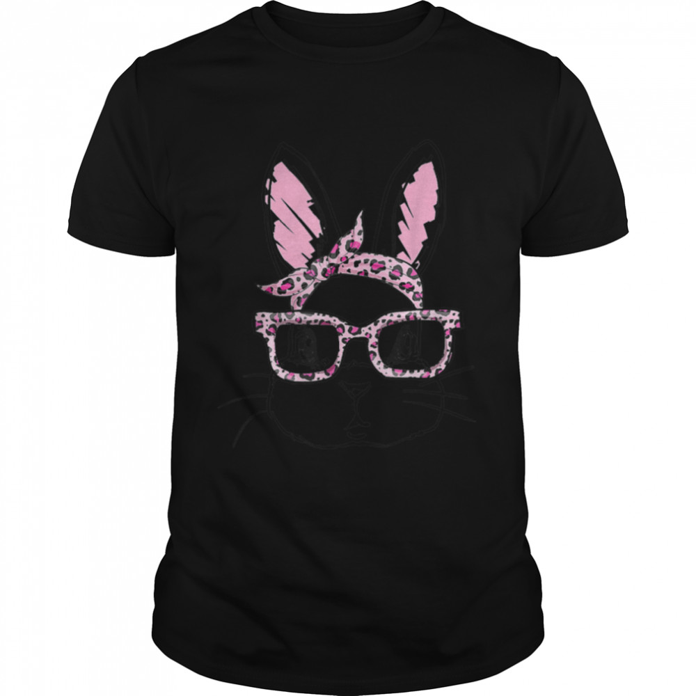 Cute Bunny Face Leopard Glasses Headband Happy Easter Day T- B09W8L6VQR Classic Men's T-shirt