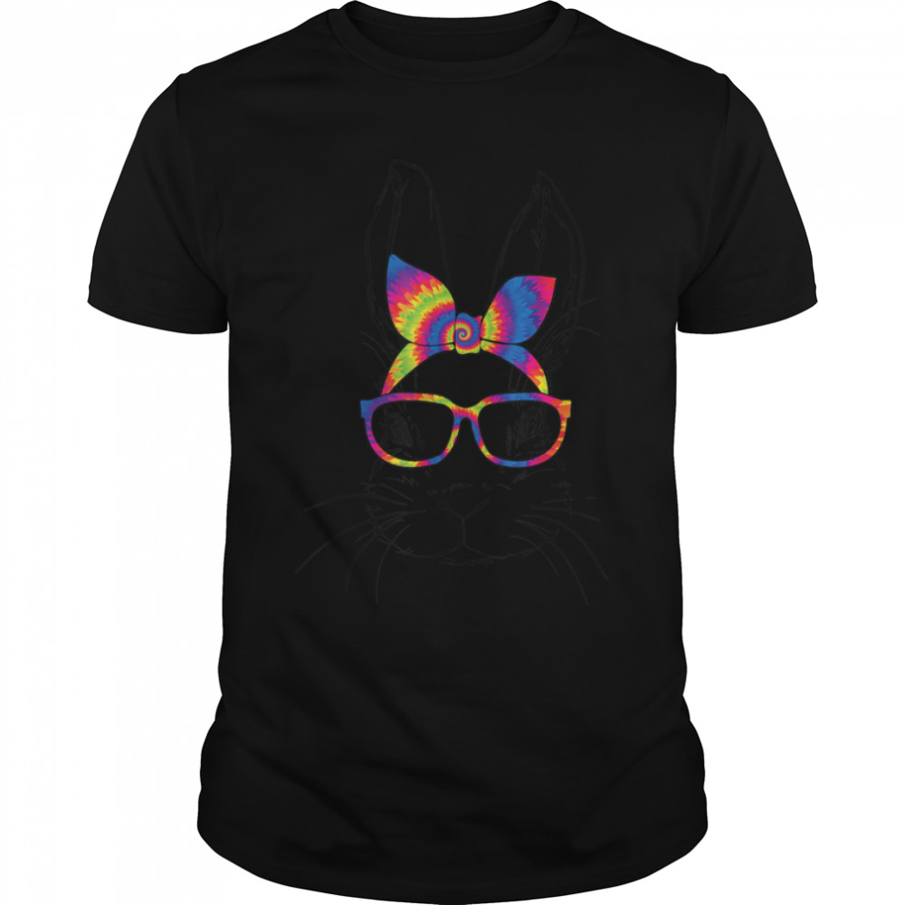 Cute Bunny Face Tie Dye Glasses Headband Happy Easter Day T-Shirt B09W8LGY69