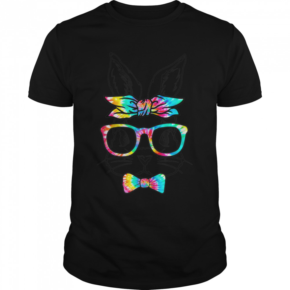 Cute Bunny Face Tie Dye Glasses Headband Happy Easter Day T-Shirt B09W8R2QGS