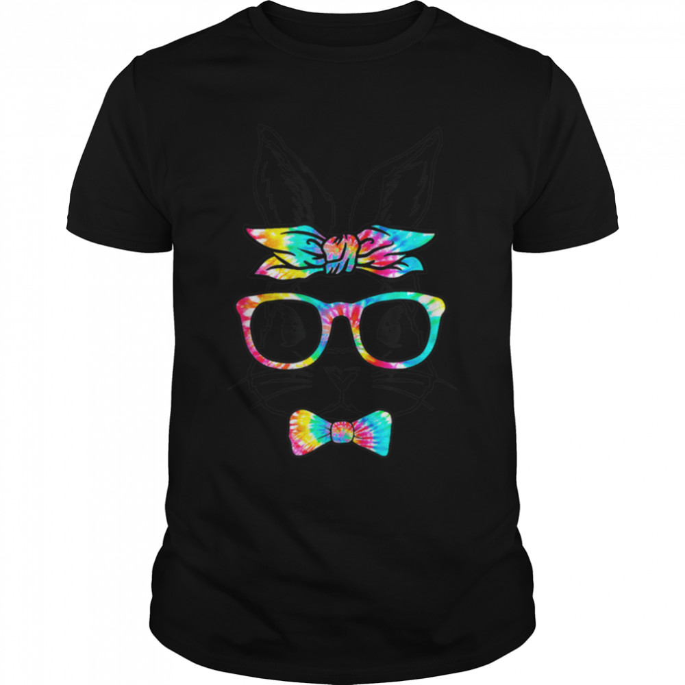 Cute Bunny Face Tie Dye Glasses Headband Happy Easter Day T-Shirt B09W93H1MV