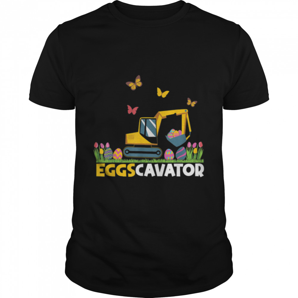 EggsCavator Happy Easter Funny Excavator Hunting Egg Kids T-Shirt B09W96B7KB