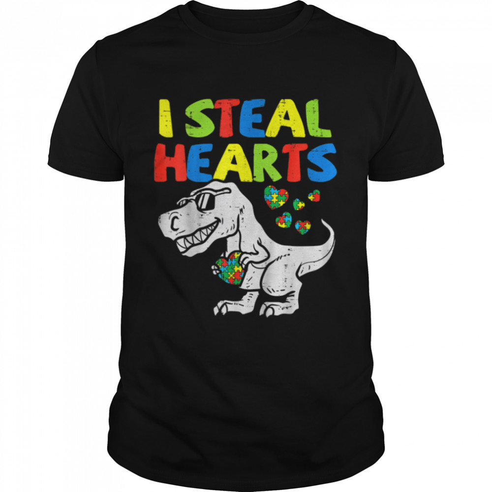 I Steal Hearts Puzzle Autism Awareness T Rex Dinosaurs T-Shirt B09W8VYXK4