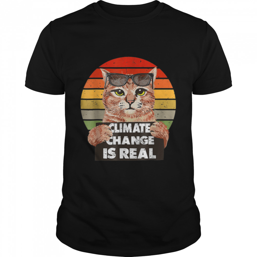Science Earth Day Climate Change Vintage Funny Cat Mom Dad T- B09W8L69LG Classic Men's T-shirt