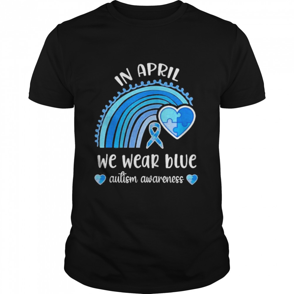 In April We Wear Blue Autism Awareness Month Rainbow Puzzle  Classic Men's T-shirt