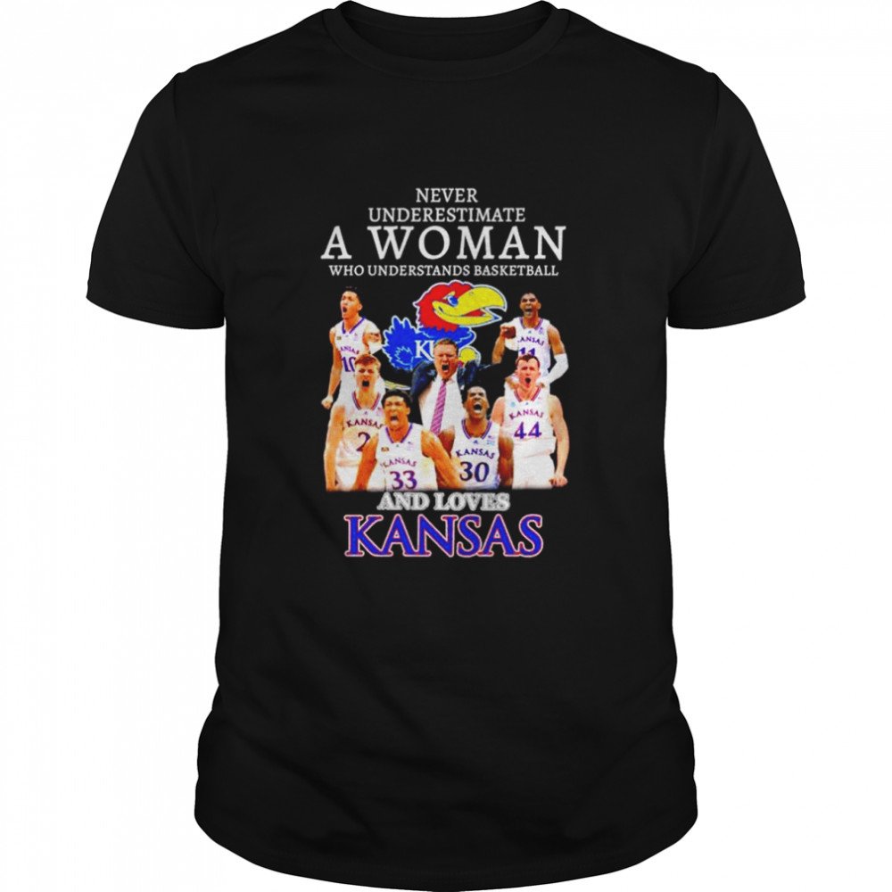 Never underestimate a woman who understands basketball and loves Kansas Jayhawks T-shirt