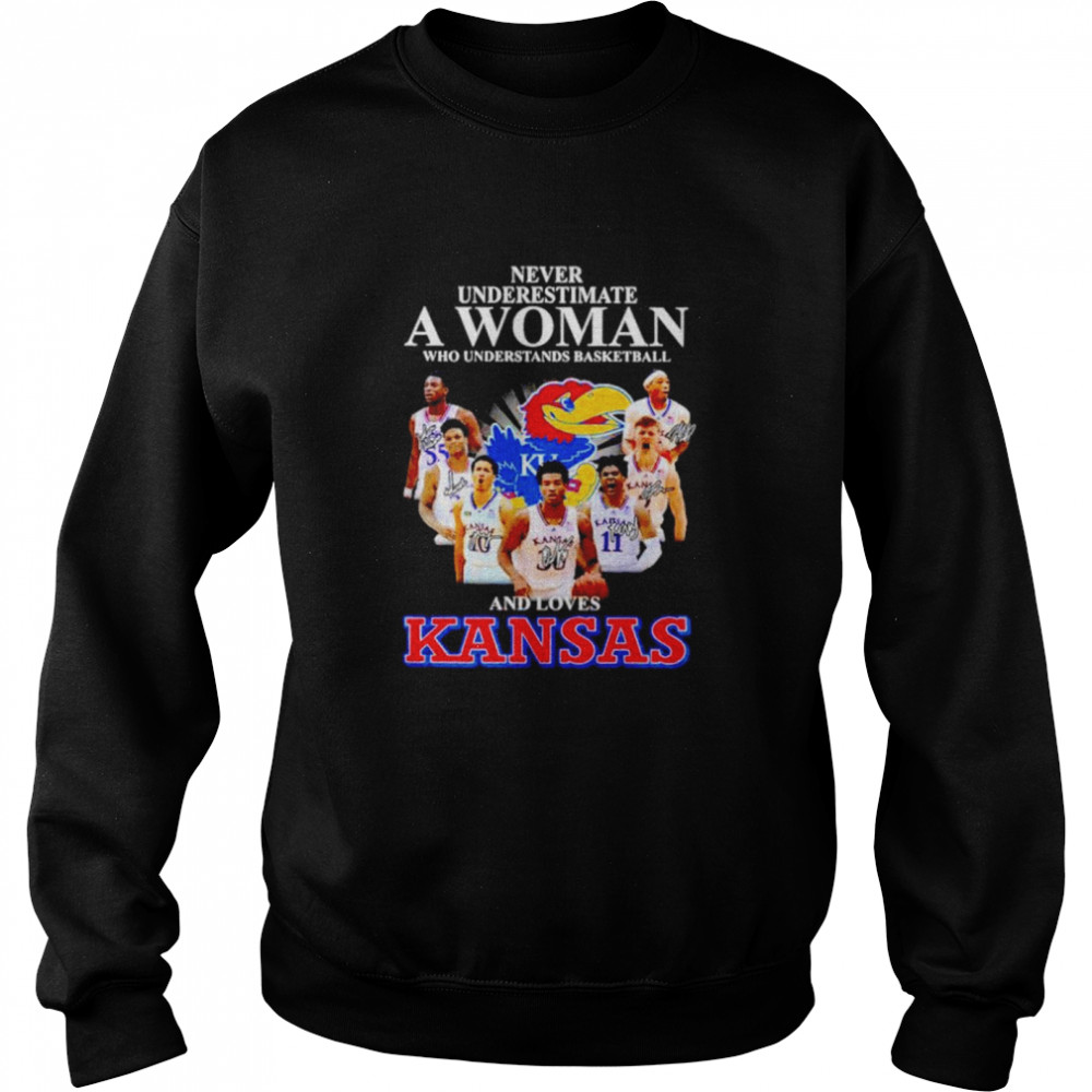 Never underestimate a woman who understands basketball and loves Kansas shirt Unisex Sweatshirt