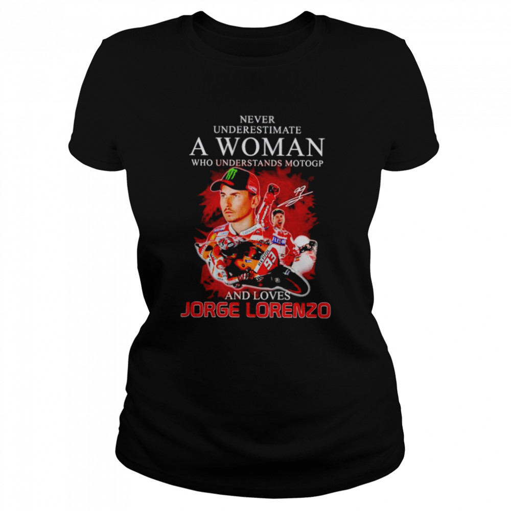 Never underestimate a woman who understands motogp and love Jorge Lorenzo shirt Classic Women's T-shirt