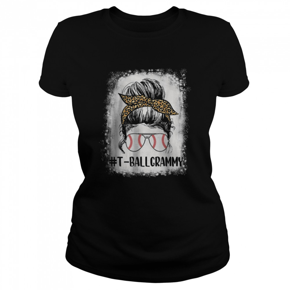 Bleached T-ball Grammy Life Messy Bun Leopard Print Softball T- Classic Women's T-shirt
