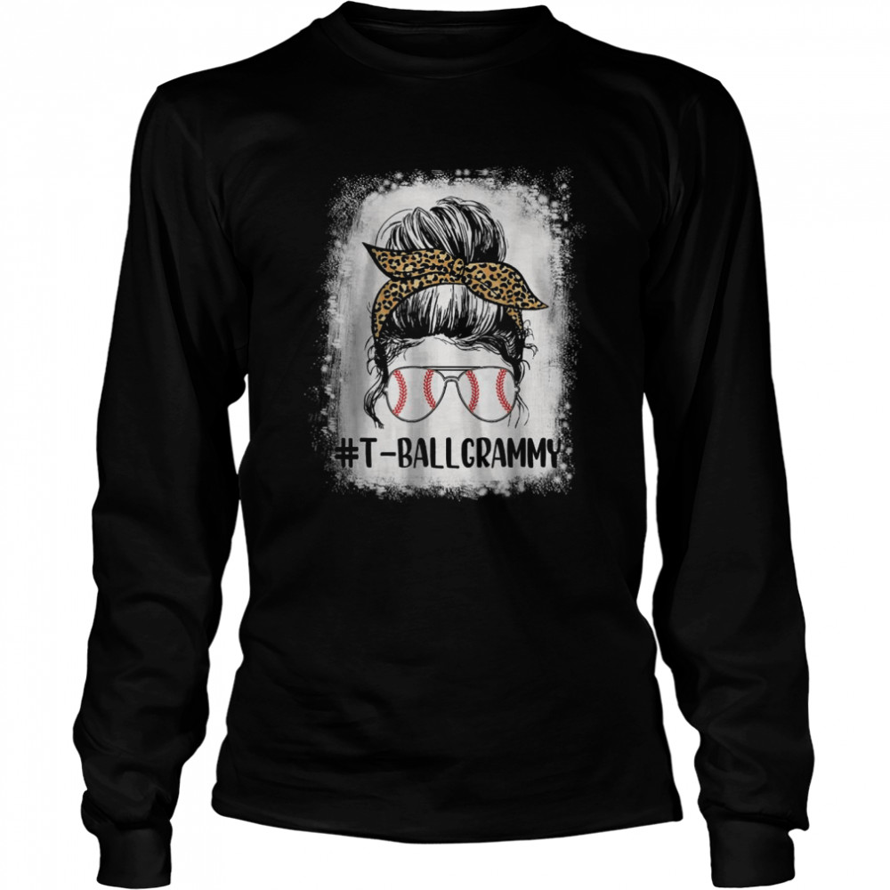 Bleached T-ball Grammy Life Messy Bun Leopard Print Softball T- Long Sleeved T-shirt