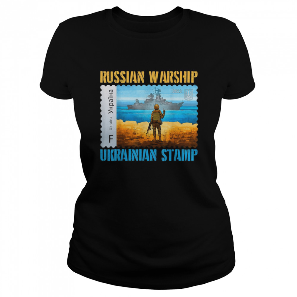 Vintage Ukraine Postage Warship Ukrainian Stamp Flag Pride  Classic Women's T-shirt