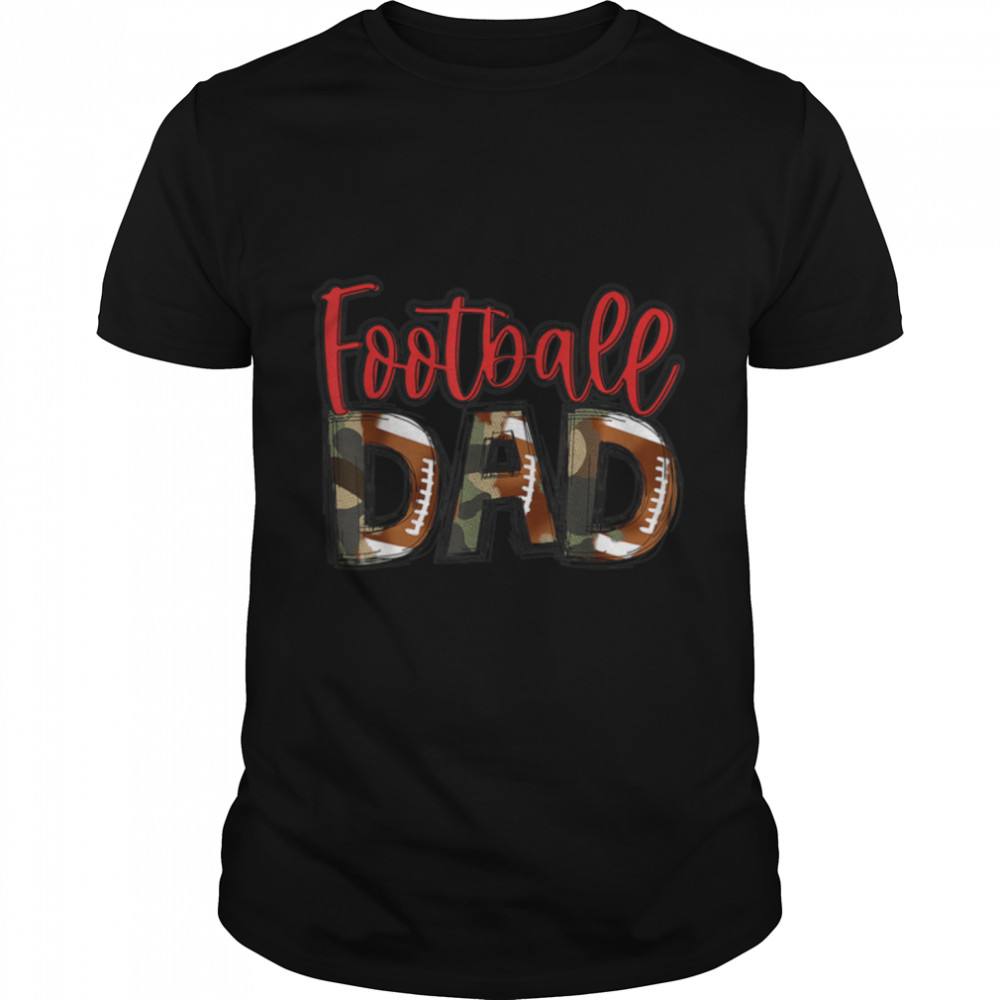 Football Game Day Vibes Football Ball Camo Red Football Dad T-Shirt B09ZQVZQBG