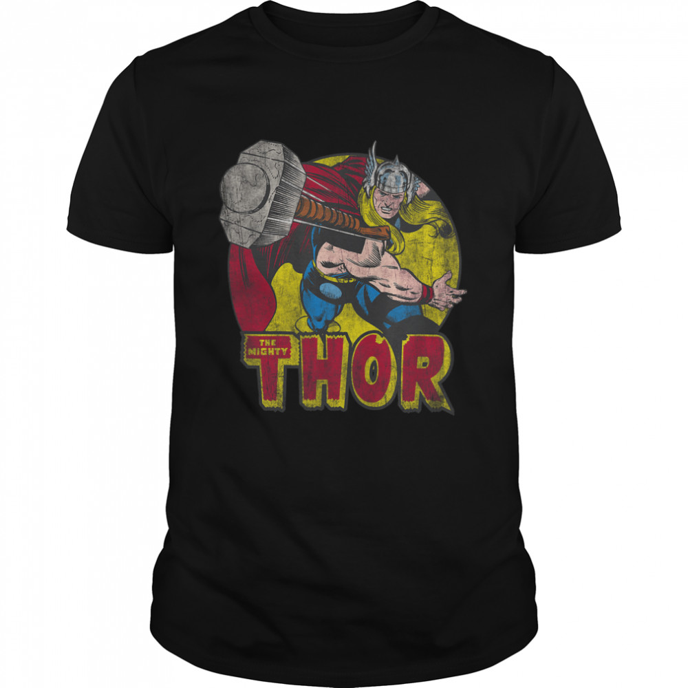 Marvel Mighty Thor Hammer Throw Vintage Graphic T- Classic Men's T-shirt