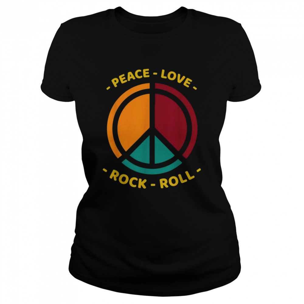 Peace Love Rock And Roll  Vintage Peace Sign Sunset  Classic Women's T-shirt