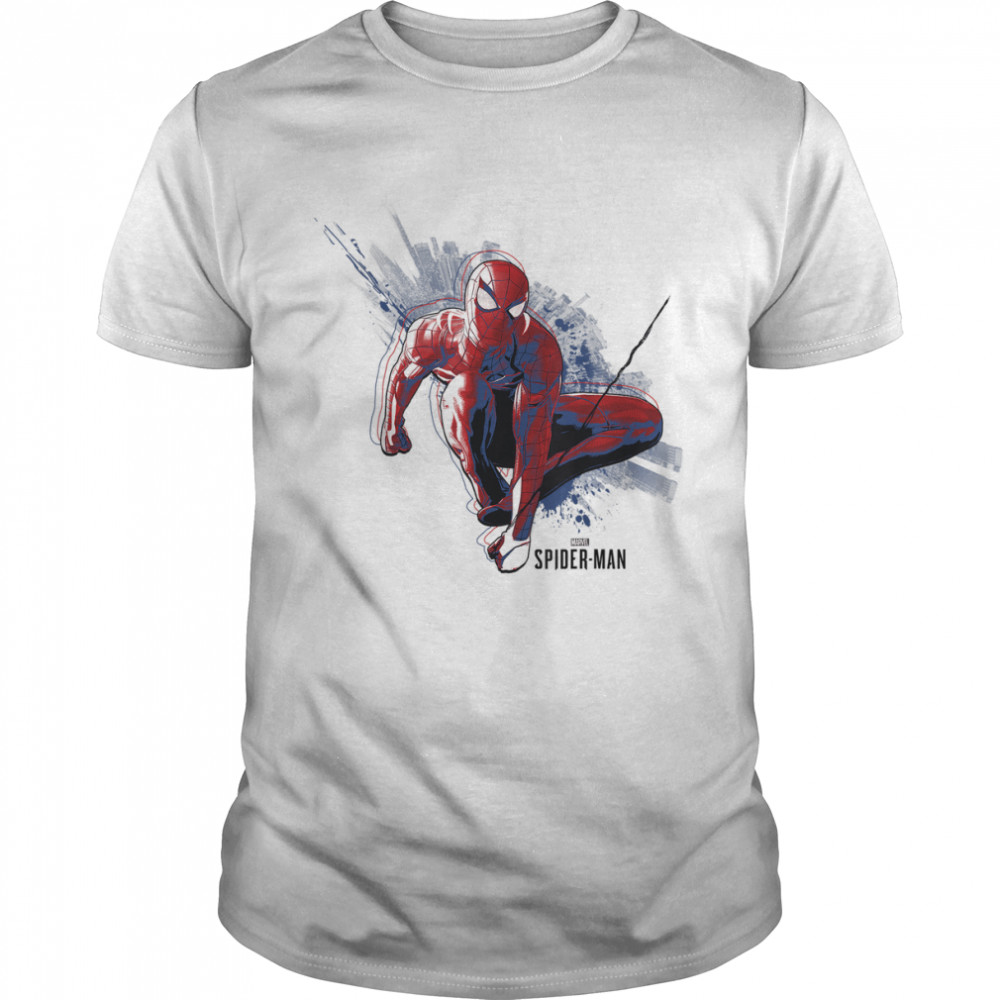 Marvel's Spider-Man Game Abstract City Swing Graphic T- Classic Men's T-shirt