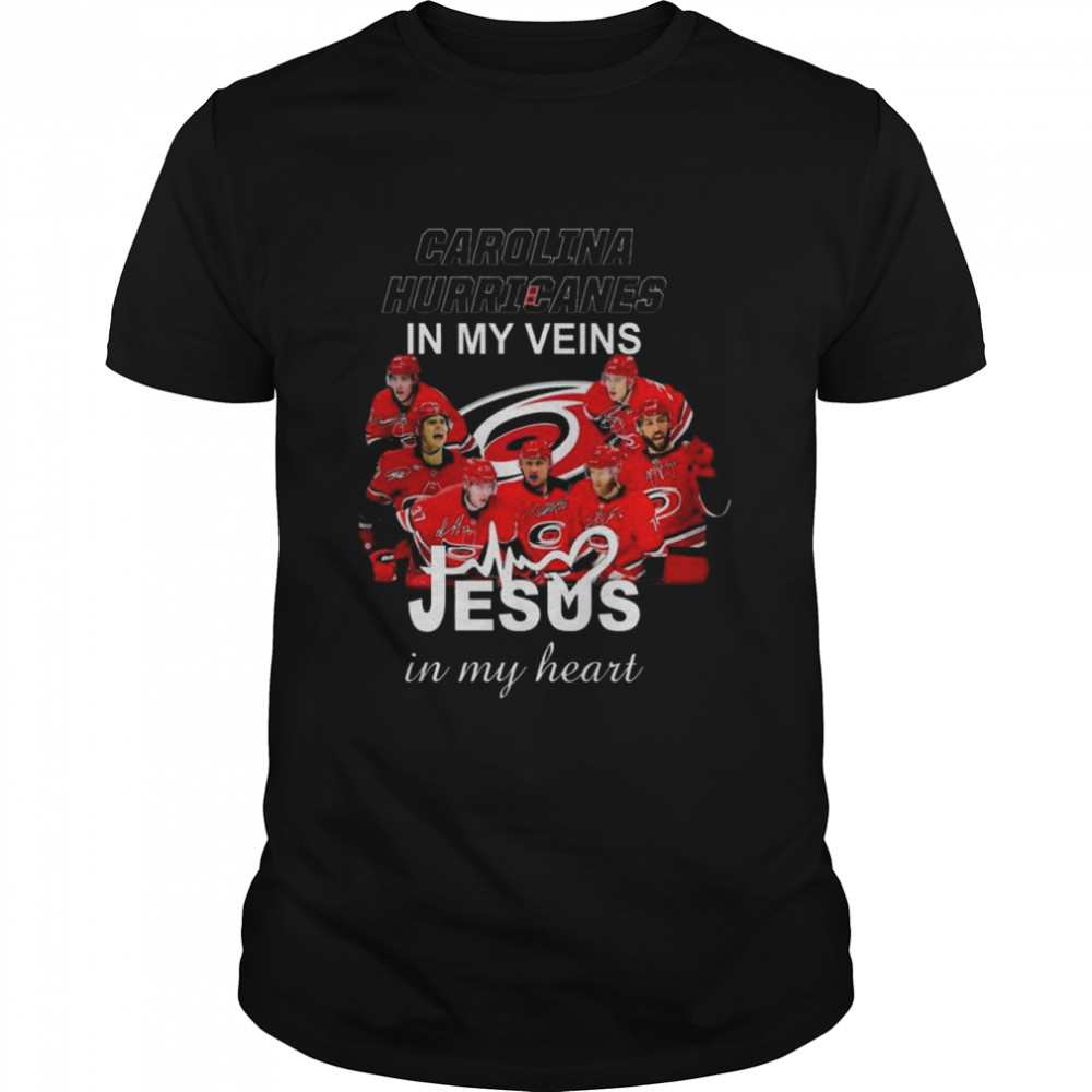 Carolina Hurricanes in my veins Jesus in my heart signatures shirt Classic Men's T-shirt
