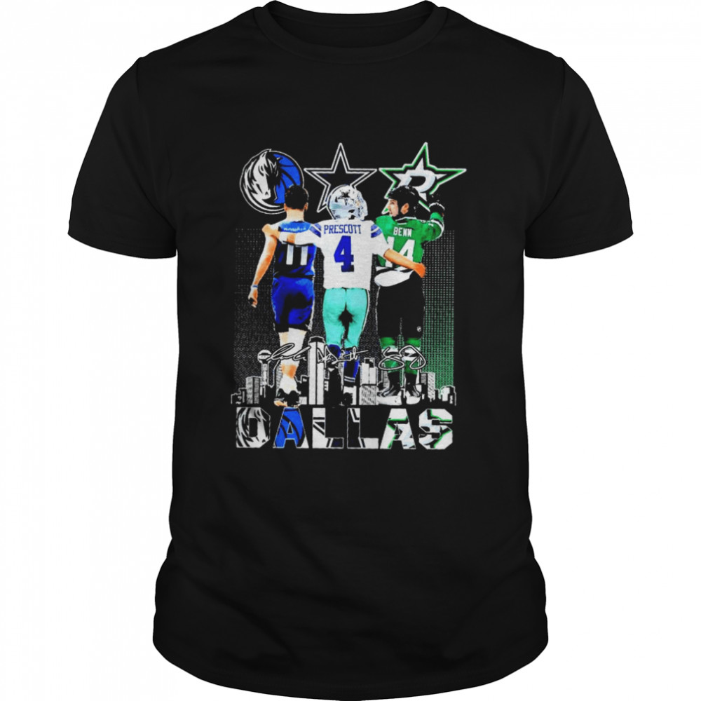 Dallas Mavericks Doncic Dallas Cowboys Prescott Dallas Stars Benn Signatures Dallas City  Classic Men's T-shirt