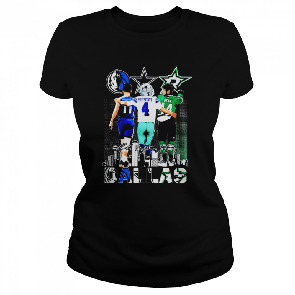 Dallas Mavericks Doncic Dallas Cowboys Prescott Dallas Stars Benn Signatures Dallas City  Classic Women's T-shirt