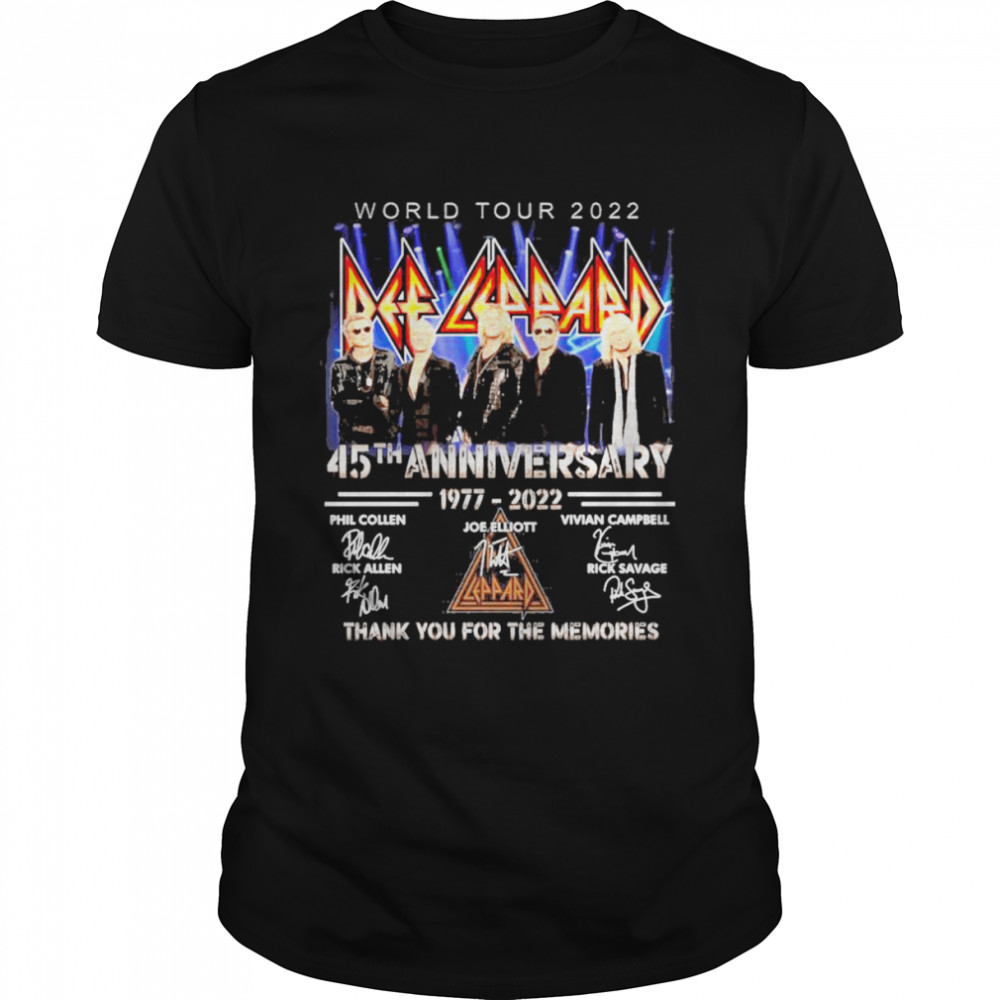 World Tour 2022 Def Leppard 45th anniversary 1977 2022 Campbell and Allen signatures thank shirt
