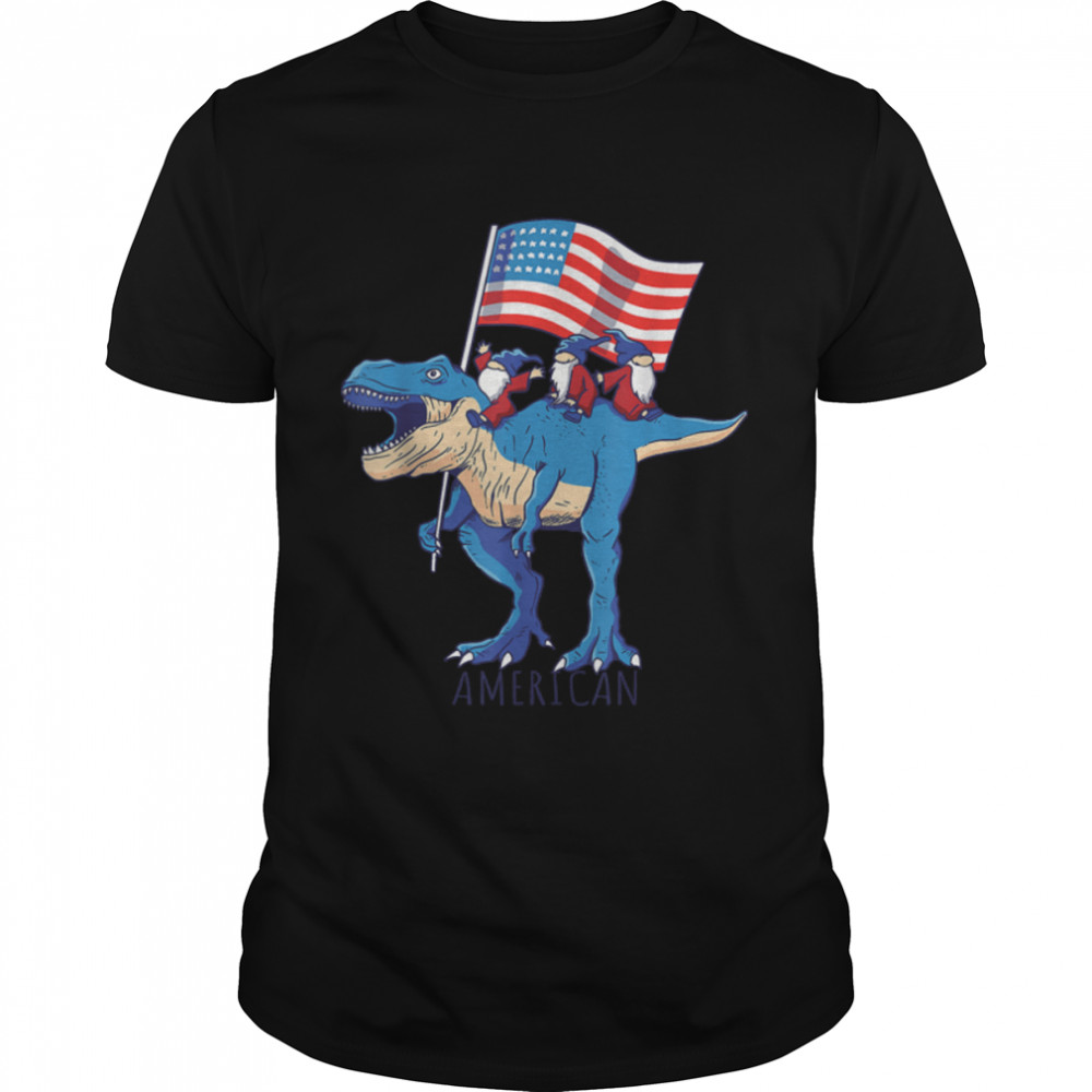Dinosaur T Rex Gnome USA 4th Of July Patriotic T-Shirt B0B2JSKWZ7